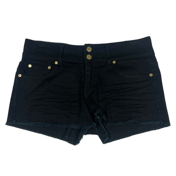 Refuge Jean Shorts Black Denim Double Button Cutoff Short Women 6 Casual Stretch - Picture 1 of 8